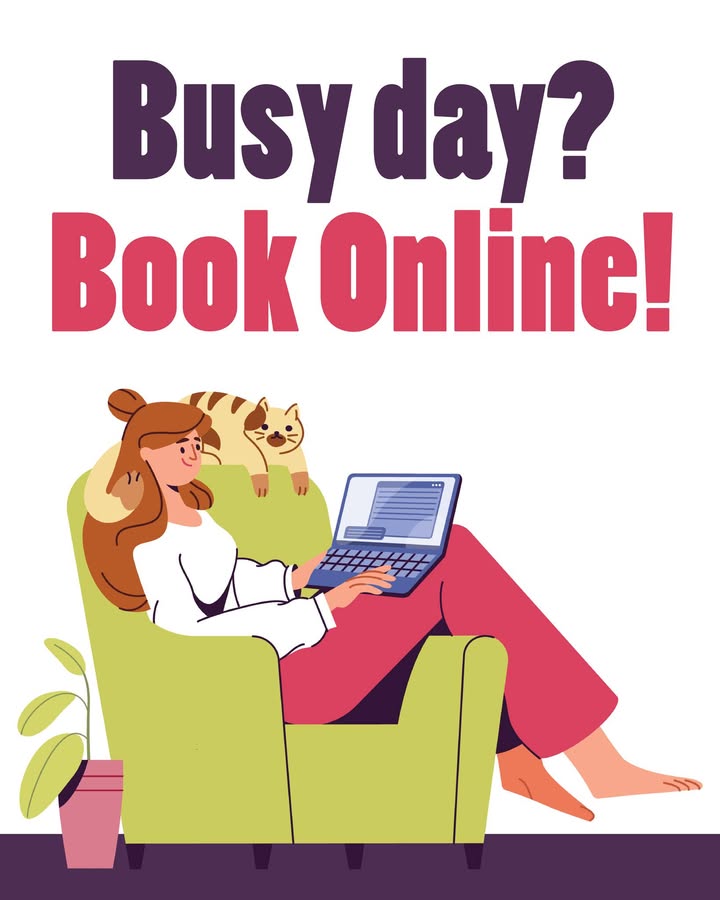 Busy day? No worries—you can book your pet's appointment online 24/7/365!